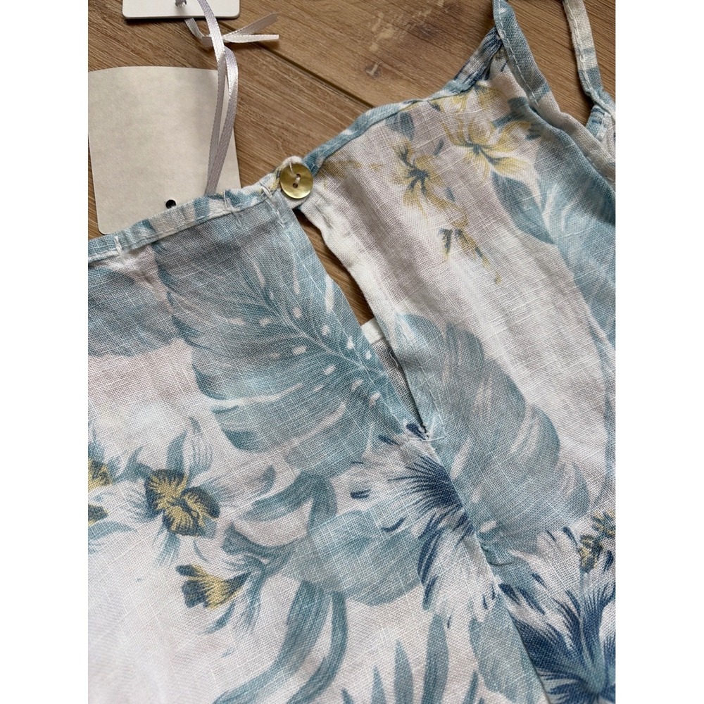 Linen Grand Italy Floral 100% Linen Midi Dress Blue Tropical Sleeveles medium - Picture 8 of 9